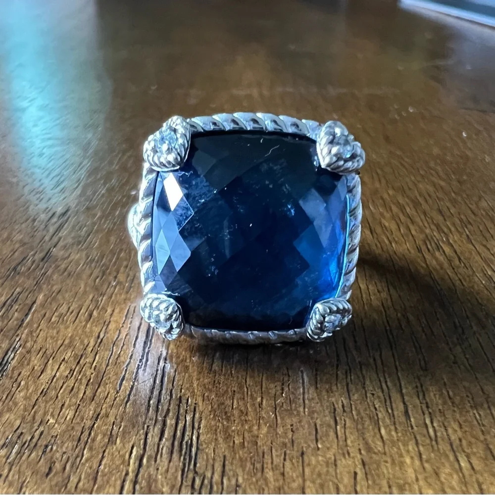 Judith Ripka Sterling Silver Blue Quartz Hematite Diamonique CZ Ring - Picture 7 of 14